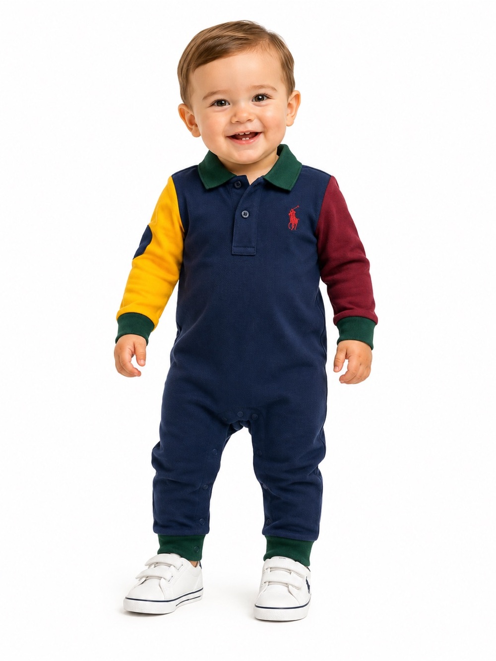 NWT Ralph Lauren Toddler Colorblock Polo One-Piece - Navy/Yellow/Burgundy